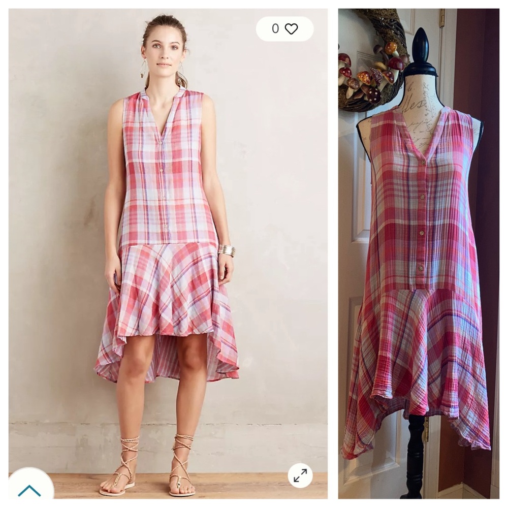 Anthro Maeve Pippa Sleeveless Plaid Swing Dress Asymmetrical Hem sz Small